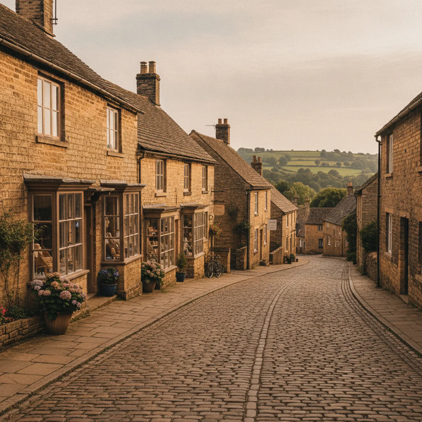 Ironstone village street with small independent shops